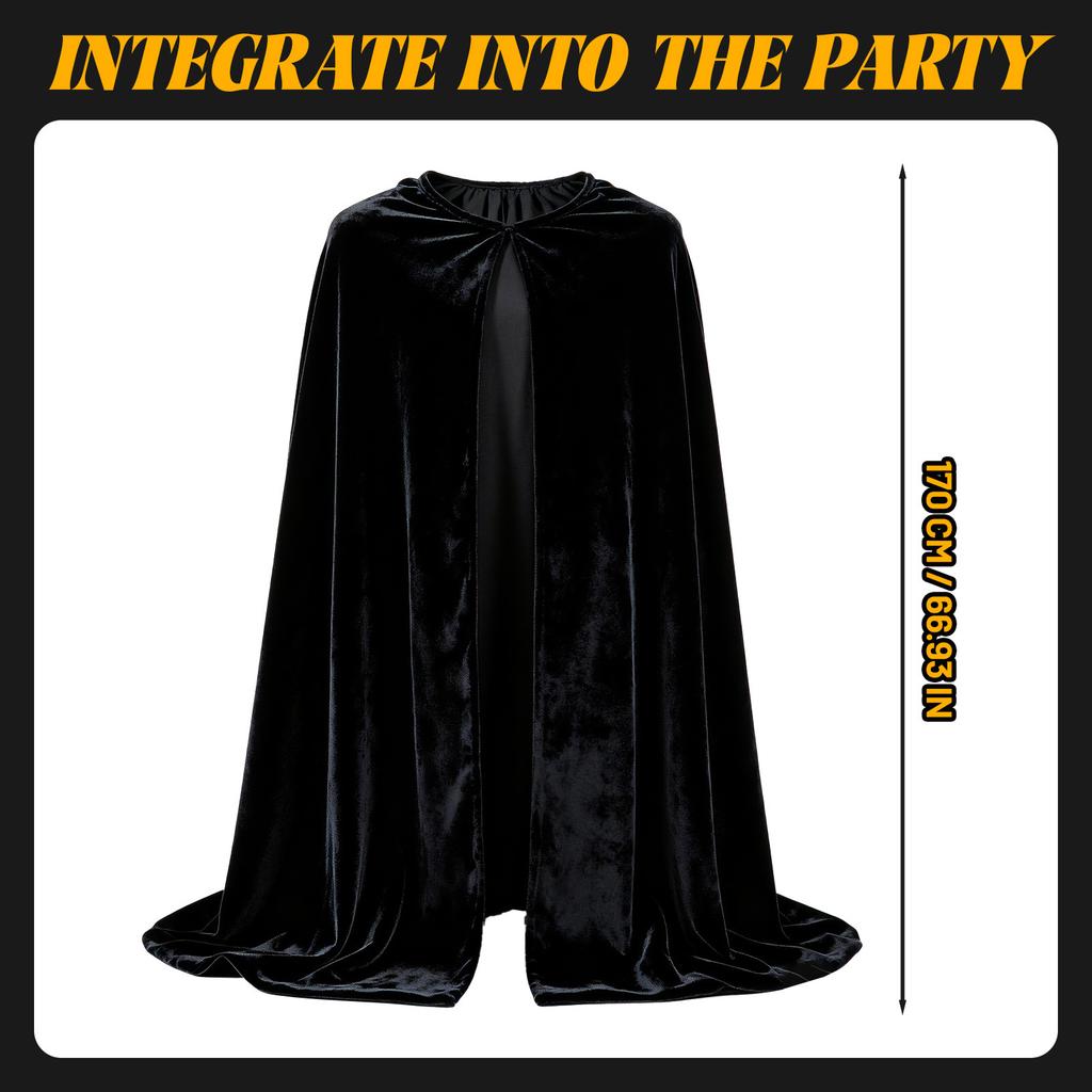 Halloween velvet cape, adult-sized, for use as a Grim Reaper, wizard, demon, or vampire prop, in a European and American style