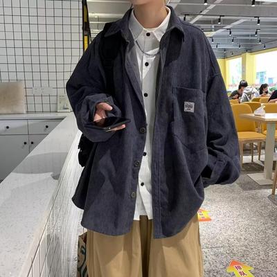 Men's Spring and Autumn Thin Section of Simple Loose Lapel Men's Buttons Paragraph Casual Long-sleeved Corduroy Shirt Jacket
