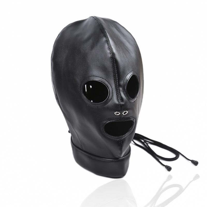 Slave Bdsm Bondage Head Mask PU Leather Hood SM Role Playing Game Erotic Party Mask Fetish Open Mouth and Eye Gimp Adult Sex Toy