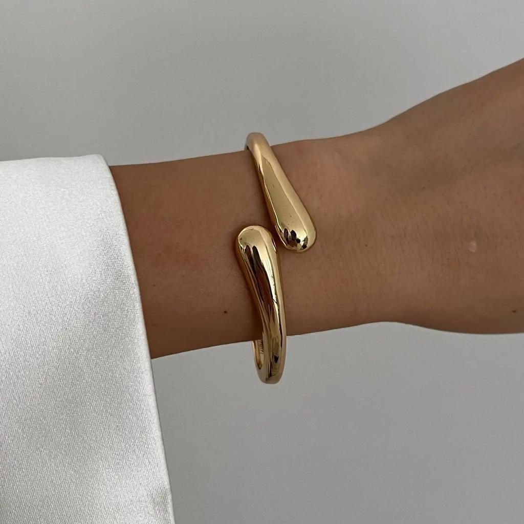 DIEZI Punk Hip Hop Geometric Cuff Bangles Exaggerated Irregular Gold Silver Color Metal Spring Bangles For Women Men Bracelet