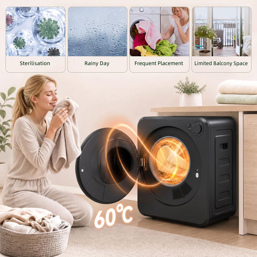 Vented Tumble Dryer Front Load Laundry Dryer 2 Power Modes Black