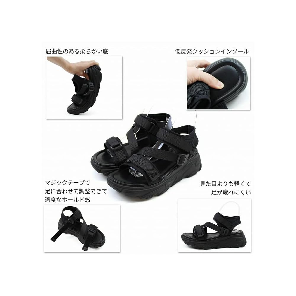 Vivian Sport Sandals for Women, Strap, Velcro Closure, Platform, V45510SM, Black, S220-225