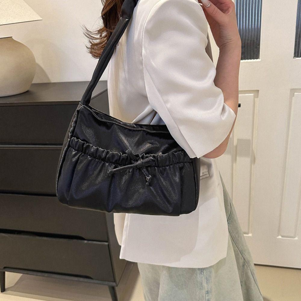 Korean Style Pleated Hand Bag Bow Fashion Underarm Bag Elegant INS Shoulder Bag  Women