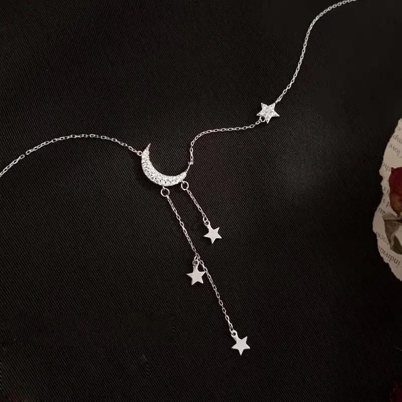 

Женское ожерелье со звездой и луной, кулон с кисточкой, стразы, цепочка на ключицу, колье, ошейники, свадебные украшения Light Yellow Gold Color