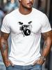 Unisex White Crew Neck Tee Black Lightning Bolt Full Drum Kit Silhouette Rock Band Drummer Musician Soft Cotton Male Casual Tops