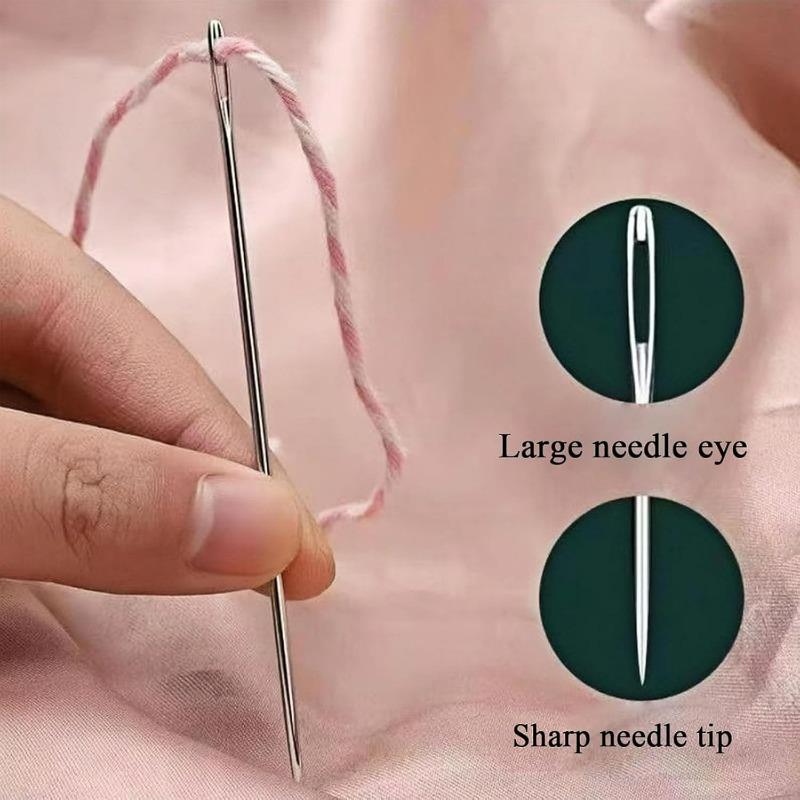 Stainless Steel Needles Set Big Eye Sewing Needles Kit with Needle Piercer Top DIY Jewelry Apparel Craft Hand Sewing Supplies
