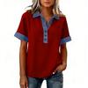 Denim Patchwork Hemden für Damen Stehkragen Lässige Bluse Kurzarm Bequemes T-Shirt Frühling Sommer Mode