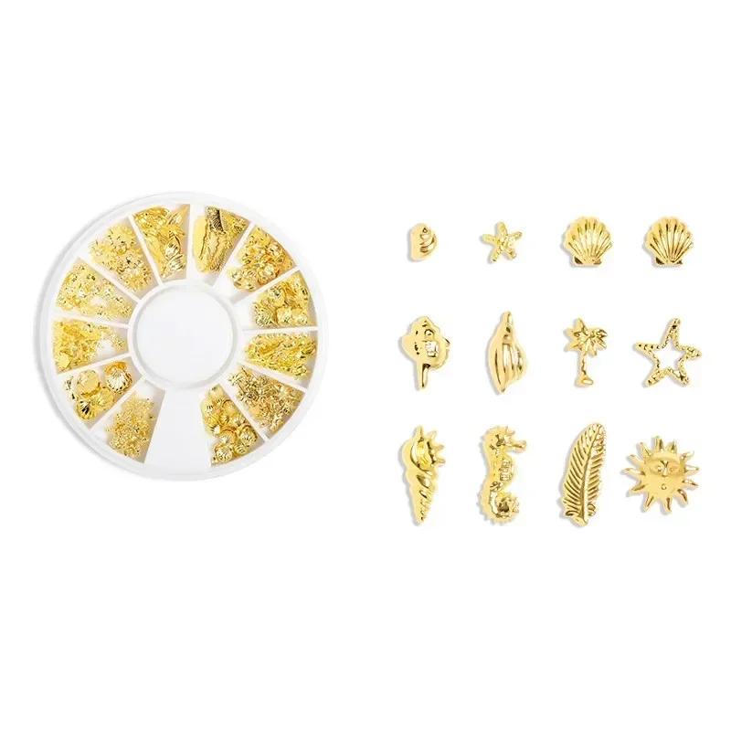 12 Grids Gold Star Moon Nail Art Charm 3DMetal Nail Rhinestones for Acrylic Nails Decoration Jewelry Making DIY Crafts Supply