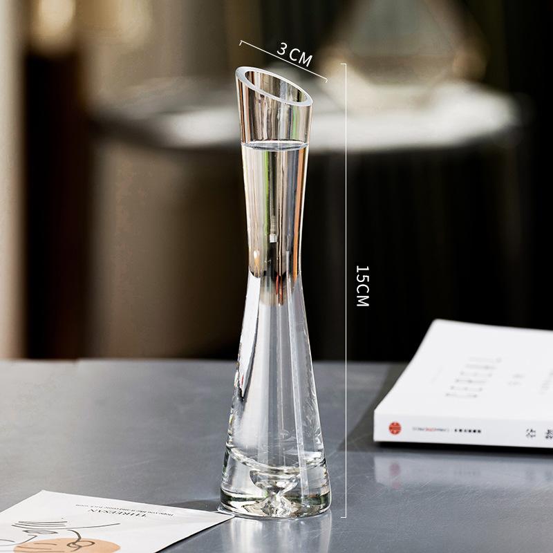 Creative European Style Transparent Glass Slanted Mouth Artistic Simple Vase Hydroponics Plant Flower VaseTable Home Decor
