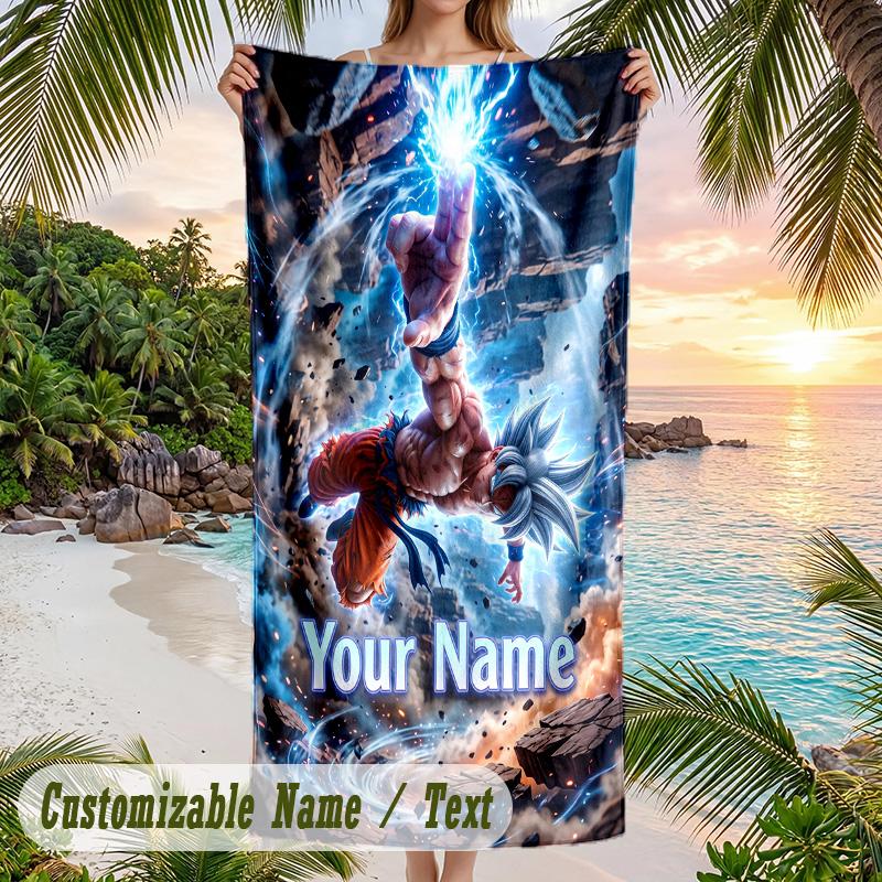 Dragon Ball Beach Towel, Personalized Custom Name Text, Quick Dry Large Absorbent Towel For Beach Pool