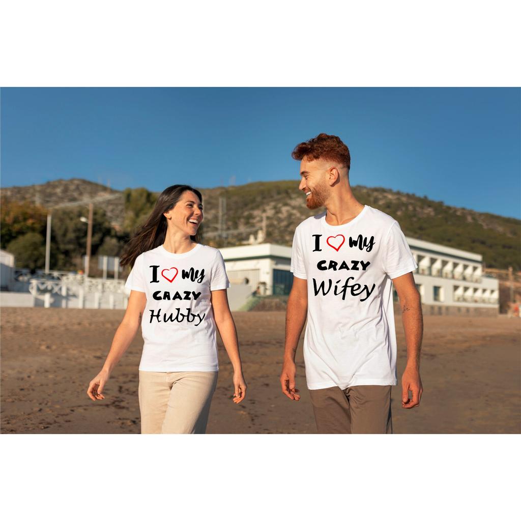 I Love My Crazy Husband Wifey T-Shirt Couple Goals Love Kids Adults Gifts Top