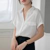 GMXIA Women's Summer White Short Sleeve Shirt Women's Thin Small V-Neck Blouse Loose Draped Career Tops
