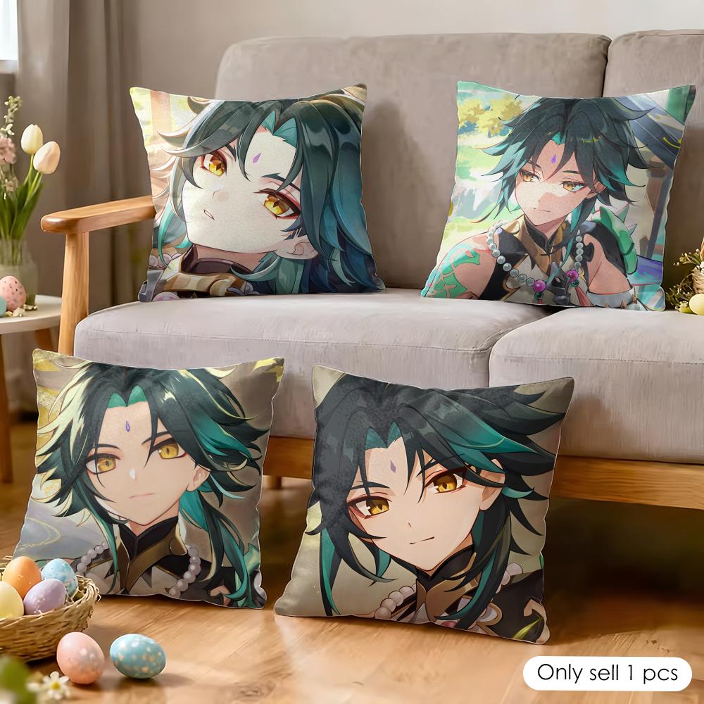 Xiao Genshin Impact Cute Cushion Cover Silky Short Plush Invisible Zipper Dustproof Sofa Pillow Case For Home Decor