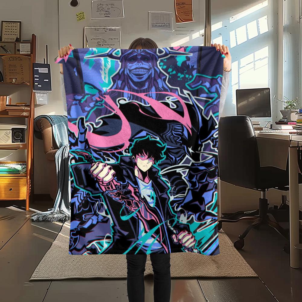1PC Solo Leveling Print Flannel Blanket, High quality Comfortable for All Seasons, Home Decor, Warmth and Comfort, Perfect for Christmas Gifts170