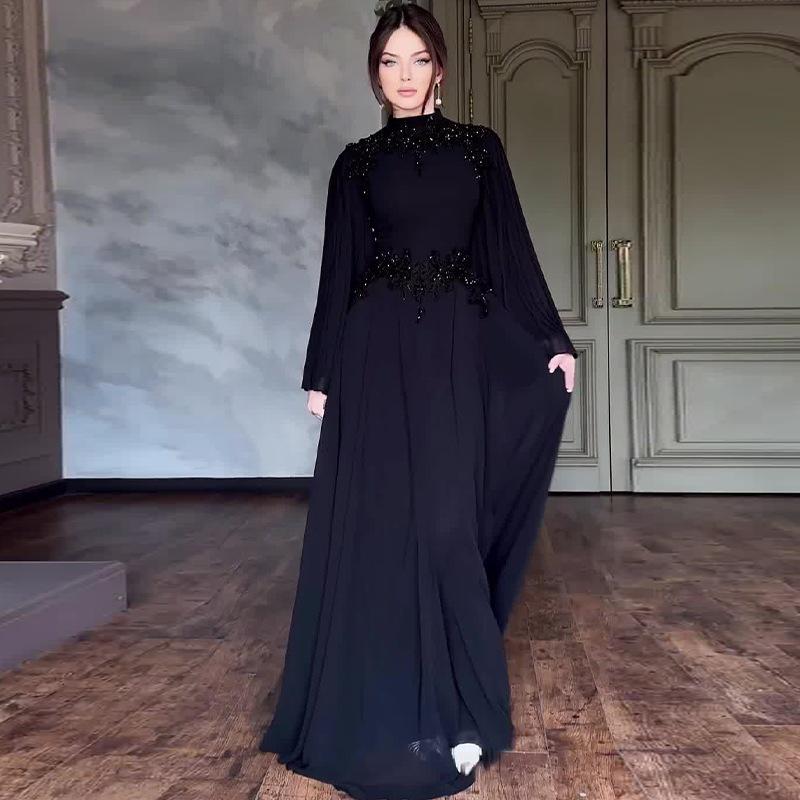 

Женский длинный халат с кружевной отделкой, осенне-зимний, вечернее платье S чёрный