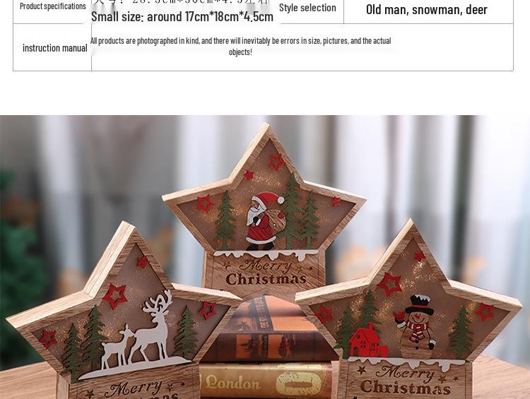Glowing Wooden Star Ornament for Christmas Window Display