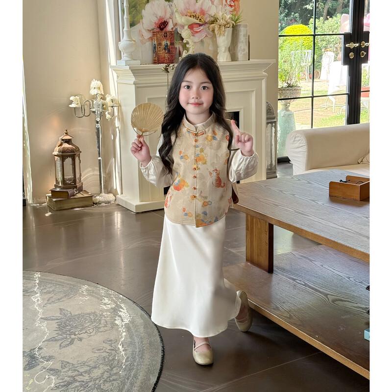Girls' Traditional Chinese Style Vest and Dress Set