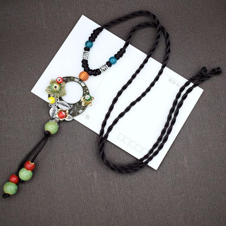 

Керамическое тканое ожерелье в национальном стиле в стиле ретро, ​​женское ожерелье-свитер, аксессуары для одежды