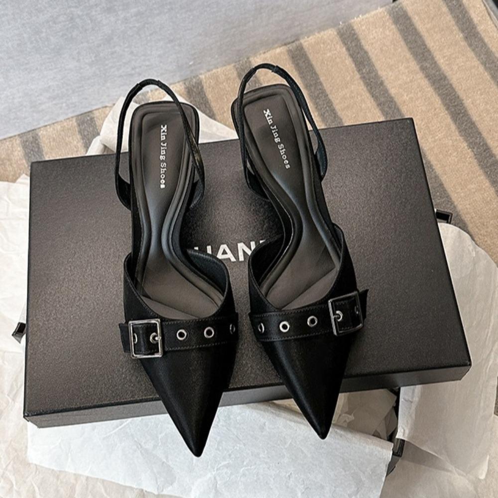 High-heeled Sandals for Women's Summer Belt Buckle Bag Head Pumps Womens New One-word Strap Stiletto Pointed High Heels Women