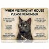 Funny Black Cat House Rules Vintage Metal Wall Poster for Kitchen