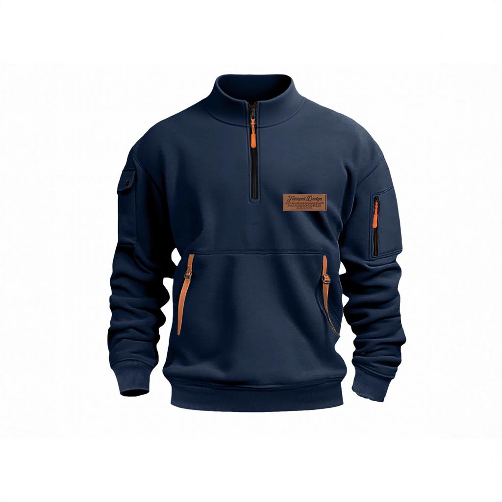 Stand Collar Spring and Autumn Men's Sweatshirt Hoodie Zipper Multi-pocket Half-zip Pullover Sports Casual Sweatshirt