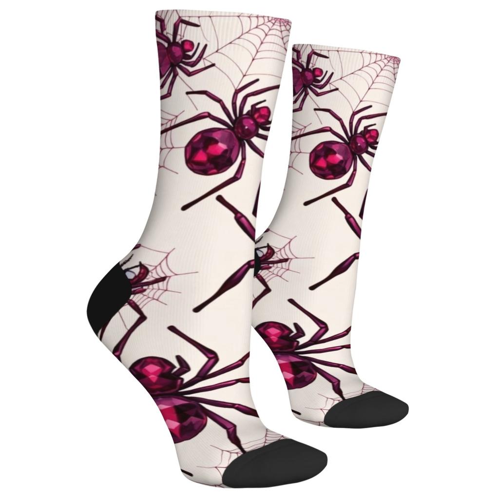1 Pair All-Season Crew Socks Classic Spider Pattern Print Polyester, Stocking for Casual Sports & Outdoor Men & Women