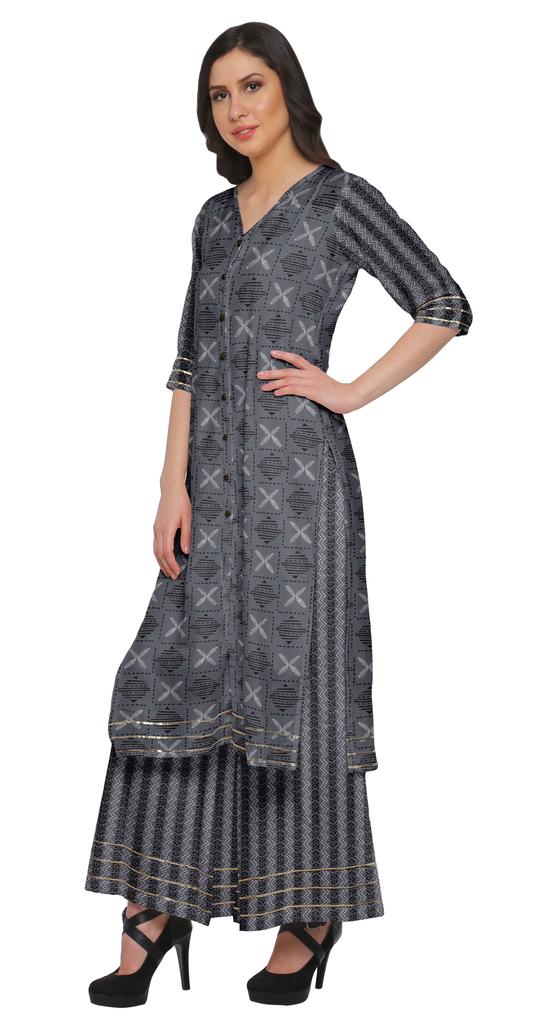 Moomaya V Neck Printed Kurta And Palazzo Pant Set Ethnic Wear Dress For