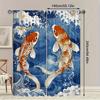 Sheer Japanese Ukiyo Red Carp Wave Print Curtains Semi Polyester Hanging Curtain Set Of 2 Contemporary Made With Rod Pocket Washable
