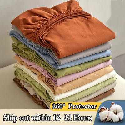 3PCS Bedding Set Fitted Bed Sheet With Elastic Band Solid Color Mattress Covers Protector For Single Double King Beds Single Double King Queen Beds