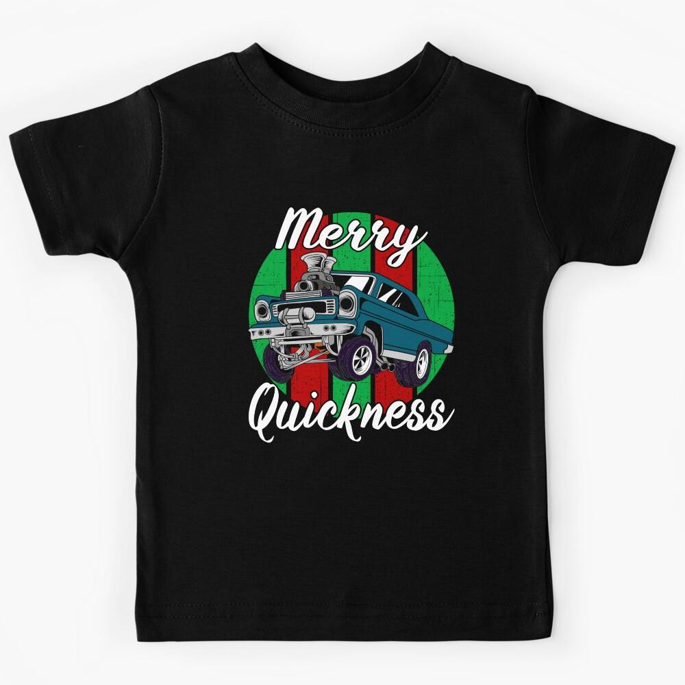 Merry Quickness Funny Christmas Vintage Hotrod Muscle Car Kids T-Shirt 140
