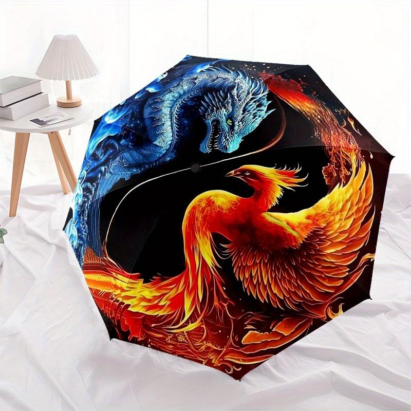 1pc Blue Dragon Phoenix Yin Yang Umbrella with Plastic Handle,Suitable for All Seasons Home Travel Outdoor UmbrellaB1852