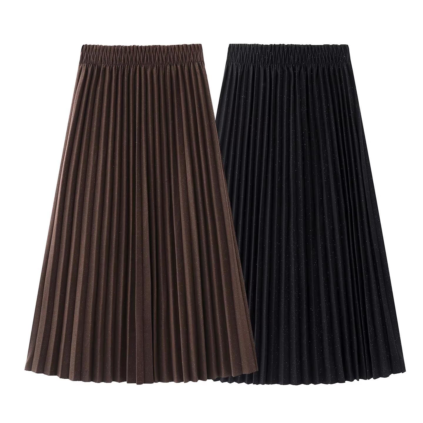 2025 Spring-Autumn Slimming A-Line Pleated Wool Skirt M чёрный