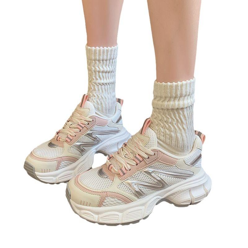 Atmungsaktive erhöhende Dad-Schuhe Damen Sommer Mesh dünn leicht rutschfest Sport Freizeitschuhe Muffin Pendlerschuhe