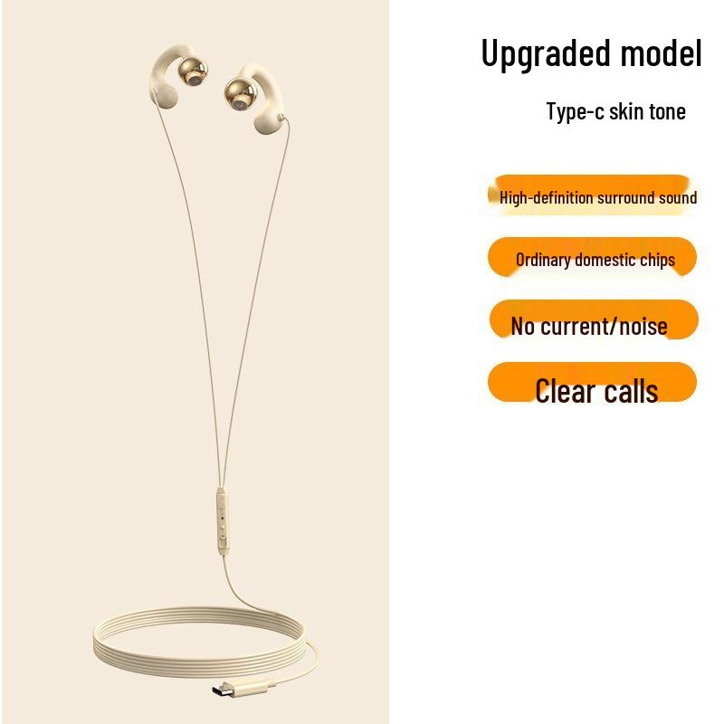 Bone Conduction Wired Earphones with Type-C and 3.5mm Connectors, Ear Clip Design, Wired Control Microphone, Ideal for Gaming