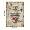 Route 66 Vintage Metal Sign Rustic Floral Teapots Butterflies Wall Art Non-Fading Durable Decor