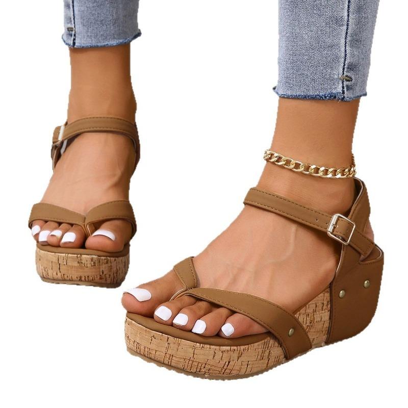 Wedge heel sandals women's summer women's large size toe women's shoes platform rivet herringbone sandals