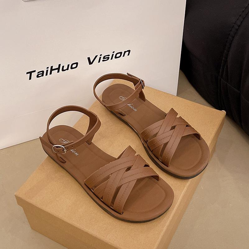 

Flat-bottomed open-toed sandals women s summer new retro soft-soled temperament niche shoes 40-41 (one size smaller)