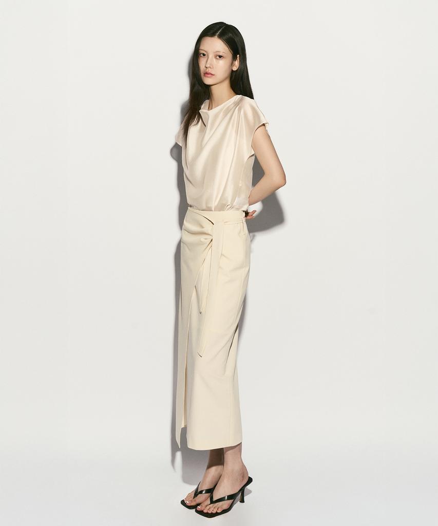RE RHEE Asymmetric Hem Side Tie Skirt