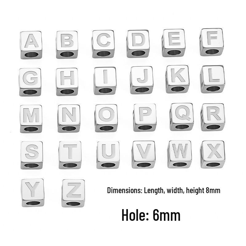 

26 Alphabet Square Beading Spacer Beads, 10mm Hole, Stainless Steel for DIY Bracelets & Necklaces Y