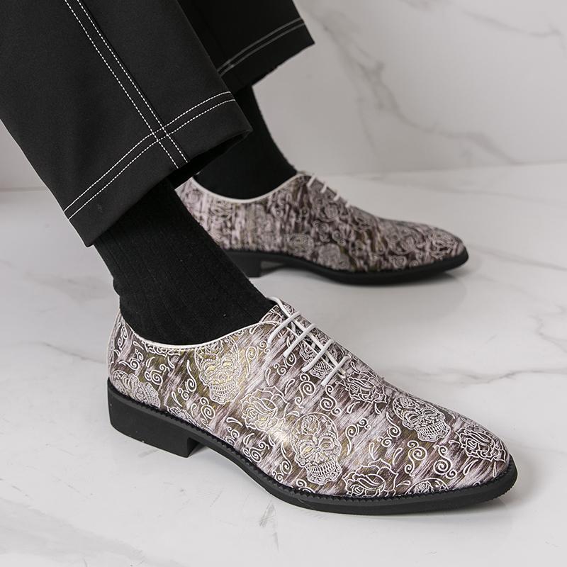 Men Derbys Oxford Skull Print Personality Nightclub Leather Shoes Men's Tuxedo Wedding Blazers Saddle Dance Shoes Plus Size
