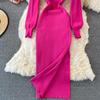 RUGOD Sexy Round Neck Knitted Slit Dress Women's New Autumn and Winter Bottoming Tight Elastic Wrap Hip Sweater Dress