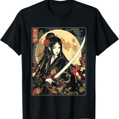 T-shirt représentant une femme samouraï gothique armée d'un katana(1)
