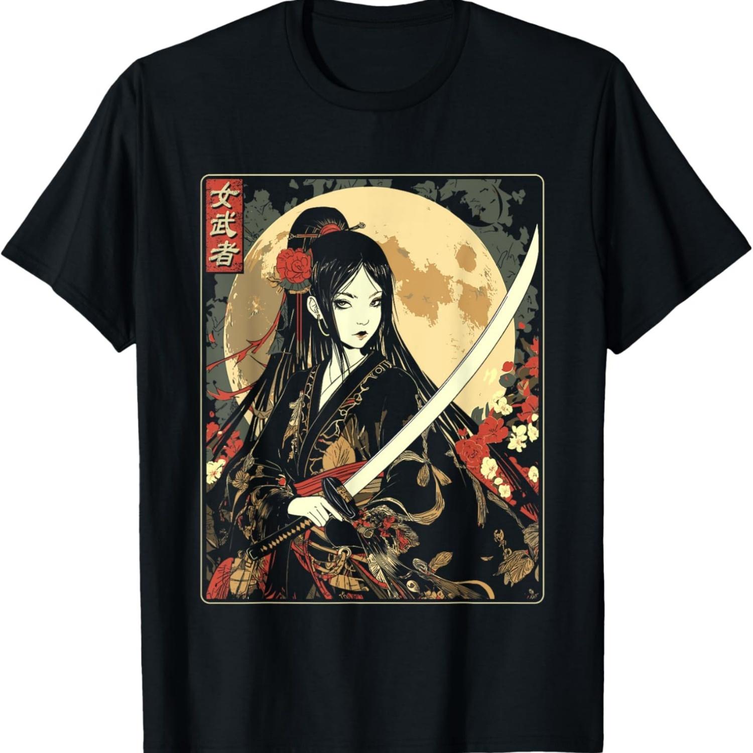 Gothic Samurai Art Woman With Katana Sword T-Shirt(1) S чёрный