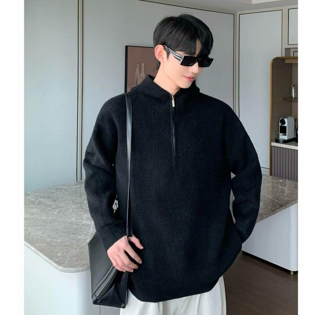 Men's Retro Half-Zip Loose Knitted Hoodie (Autumn/Winter Collection)