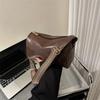 Women's Faux Leather Vintage Small Square Bag Fashionable Wide Strap Shoulder Crossbody Bag with Zipper Pocket