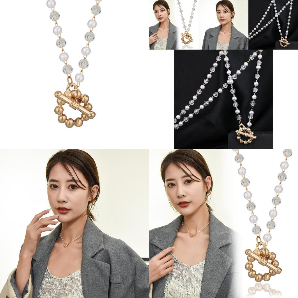 Stylish Geometric Pearl Crystal Choker Necklace For Unisex Fashion Accessories