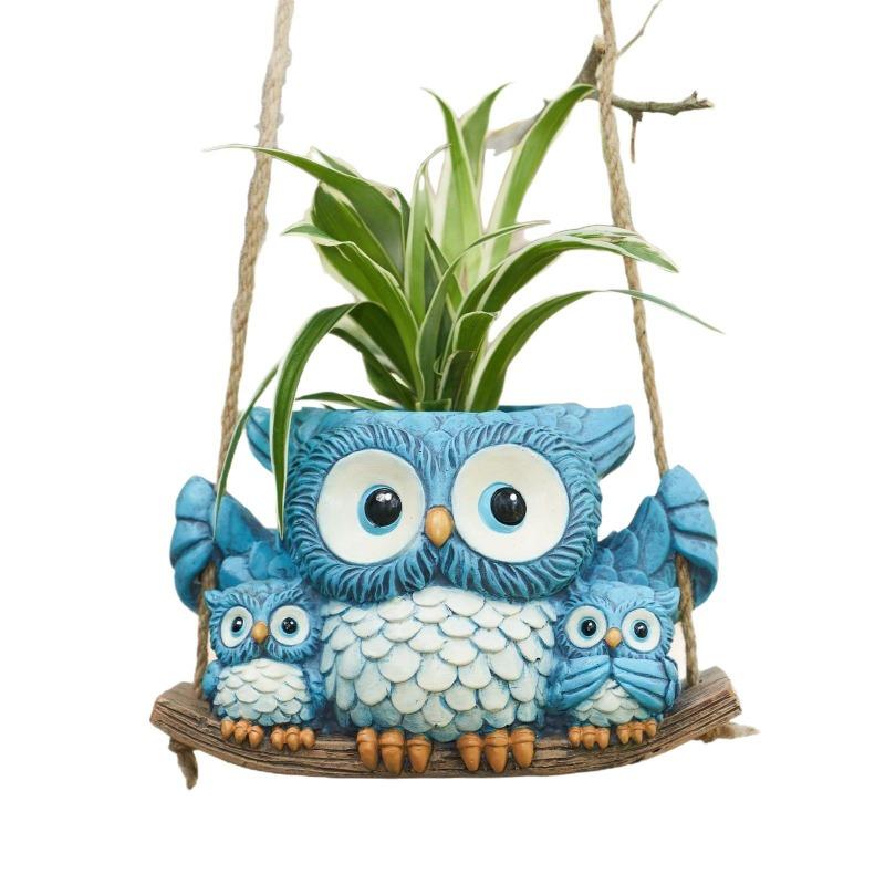 Owl Hanging Planters - Resin Decorative Piece for Hanging Flower Pots (Cat Head Owl)