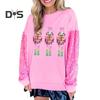 Women Christmas Sweatshirt Sequin Cartoon Pattern Round Neck Long Sleeve Loose Mid Length Pullover Party Holiday Top