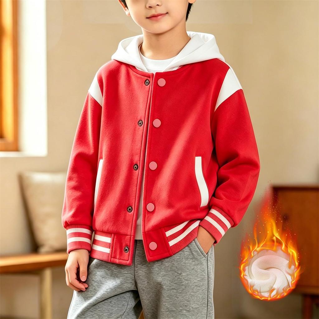 Boys and Girls -Lined Baseball Jacket Button Front Casual Outerwear