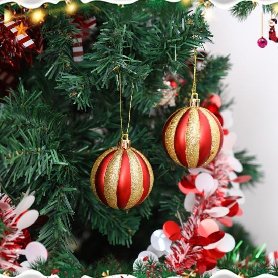 24 Pcs Red And White Christmas Ball Ornaments 2.36 Inch Shatterproof Plastic Glitter Candy Cane Balls Christmas Tree Ornaments